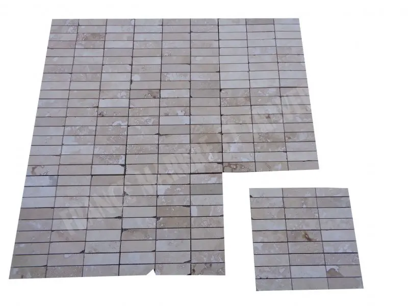 Travertin Classique Beige Mosaique 3x10 cm Adoucie Rustique 6 € HT - plaque - 01.webp