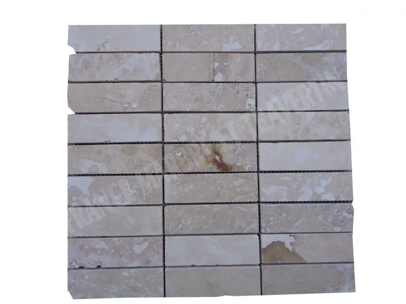 Travertin Classique Beige Mosaique 3x10 cm Adoucie Rustique 6 € HT - plaque - 02.webp