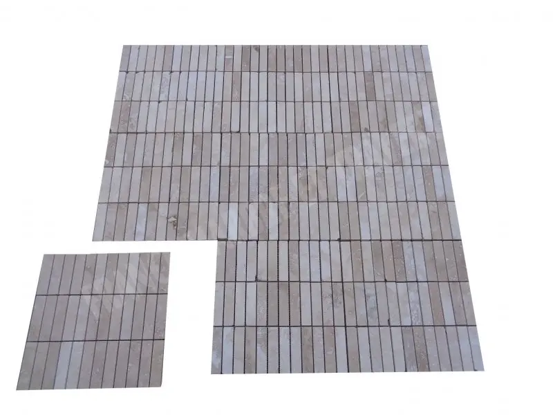 Travertin Classique Beige Mosaique 2,3x10 cm Adoucie Rustique 7 € HT - plaque - 01.webp