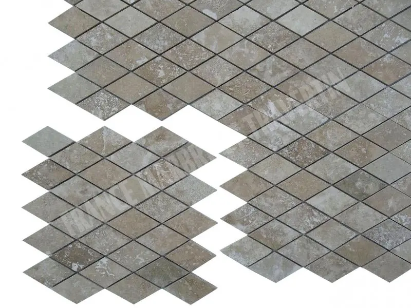 Travertin Classique Losange Mosaique Adouci Rustique 6 € HT - plaque - 01.webp