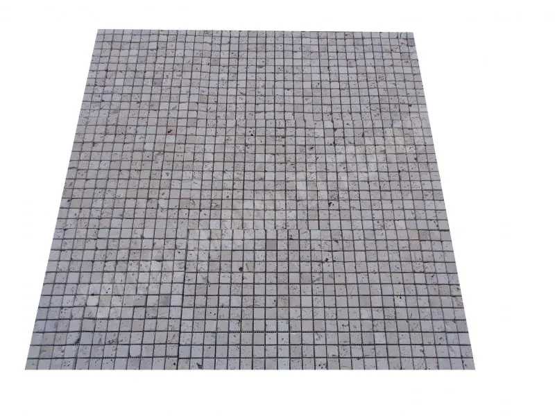 Travertin Classique Clair Beige 2,3x2,3 cm Mosaique Antique Rustique 6 € HT - plaque - 01.webp