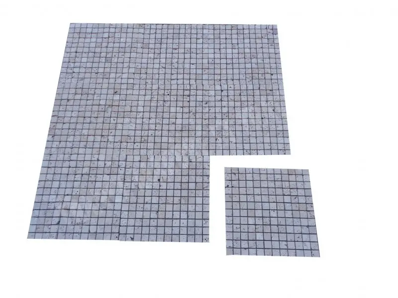 Travertin Classique Clair Beige 2,3x2,3 cm Mosaique Antique Rustique 6 € HT - plaque - 02.webp