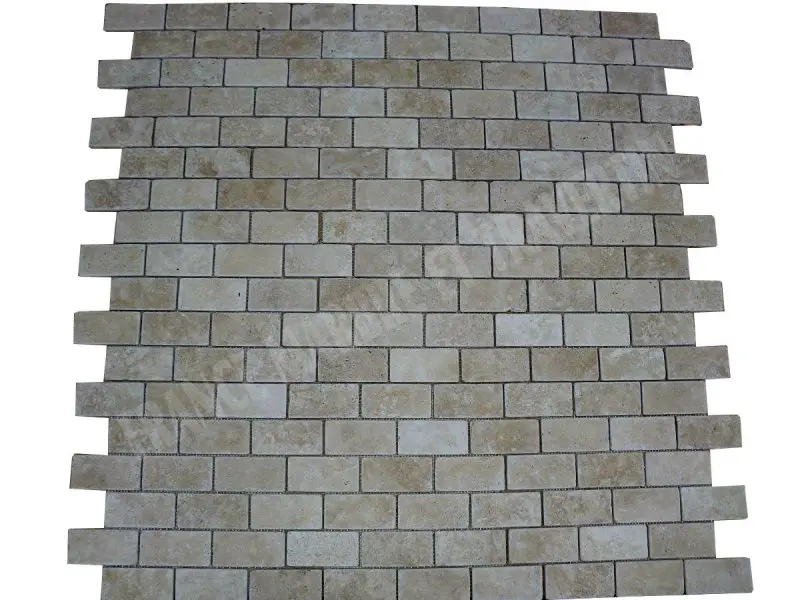 Travertin Classique Clair 4,8x10 cm Mosaique 1'er Choix 7 € HT - plaque - 02.webp