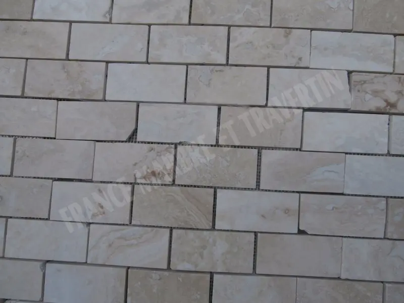 Travertin Ivoire 4,8x10 cm Mosaique Rebouche Adoucie Rustique 5 € HT - Plaque - 03.webp