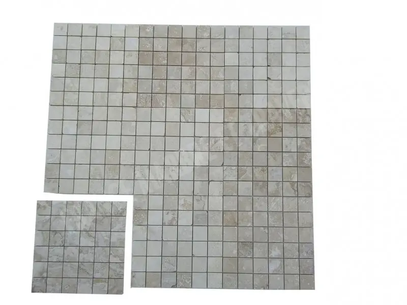 Travertin Ivoire Mosaique 4,8x4,8 cm Adoucie Rustique 7 € HT - plaque - 01.webp