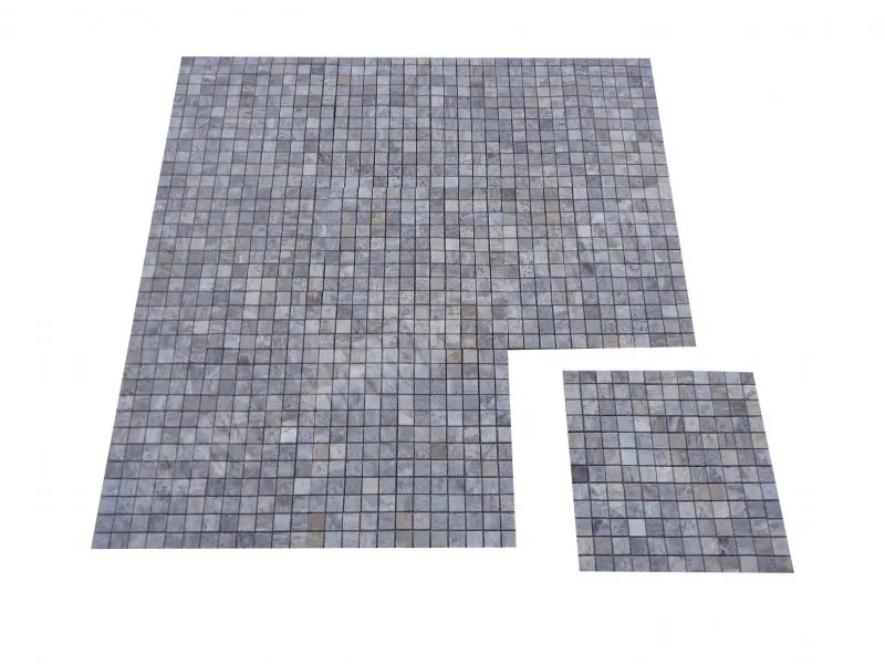 Travertin Gris Silver Mosaique 2,3x2,3 cm Adoucie 1'er Choix  8 € HT - plaque - 04.webp