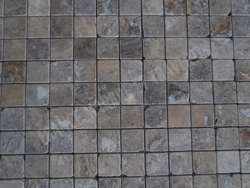 Travertin Gris Silver Mosaique 4,8 x 4,8 cm Antique Rustique 7 € HT - plaque - 03.webp