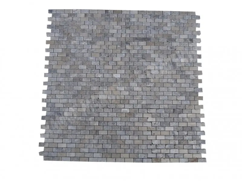 Travertin Gris Silver Mosaique 2,3 x 4,8 cm Antique Rustique 7 € HT - plaque - 01.webp