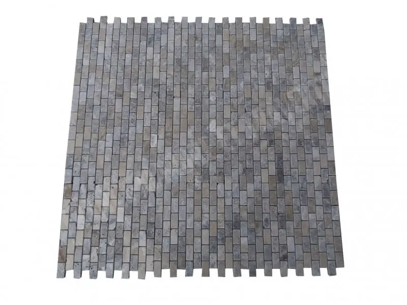 Travertin Gris Silver Mosaique 2,3 x 4,8 cm Antique Rustique 7 € HT - plaque - 02.webp
