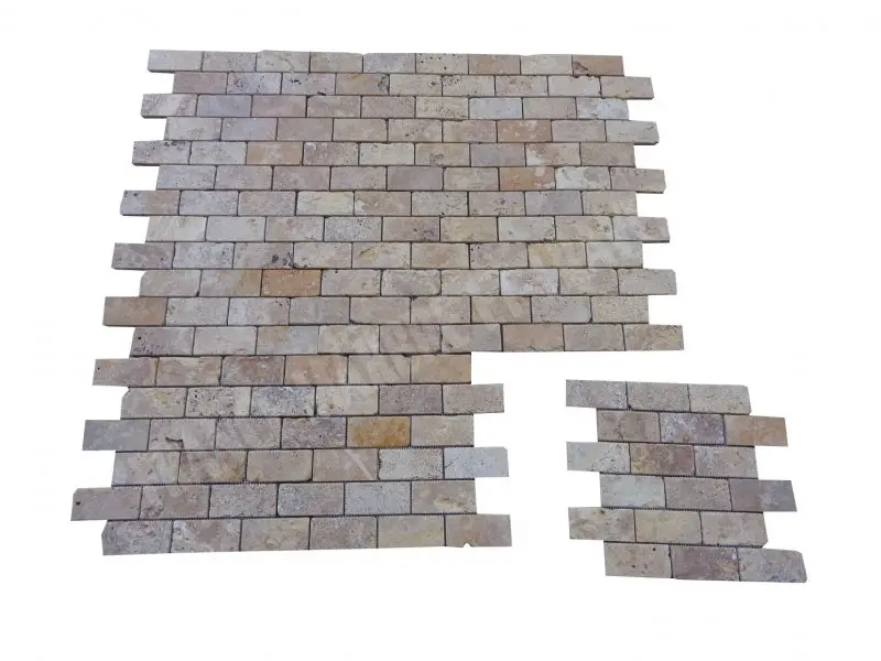 Travertin Jaune Or Mosaique 4,8x10 cm Antique Rustique 5 € HT - plaque - 02.webp