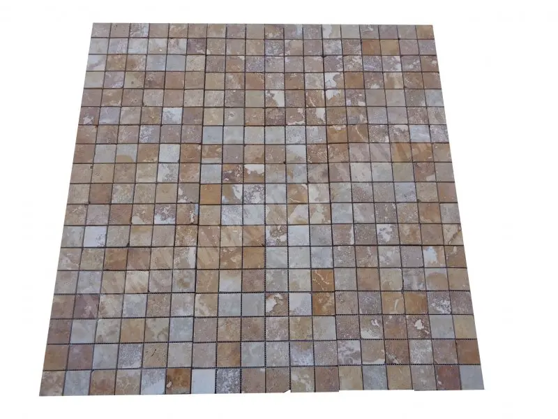 Travertin Jaune Or Mosaique 4,8x4,8 cm Adoucie Rustique 6 € HT - plaque - 01.webp