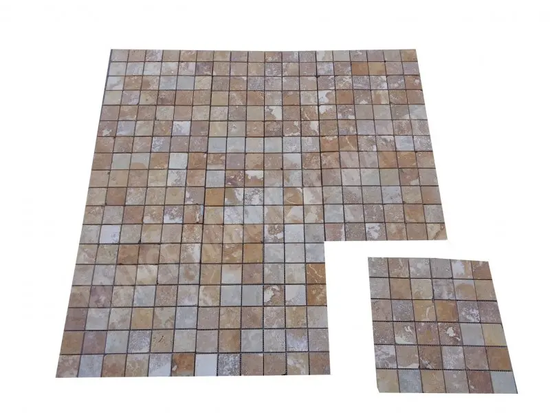 Travertin Jaune Or Mosaique 4,8x4,8 cm Adoucie Rustique 6 € HT - plaque - 04.webp