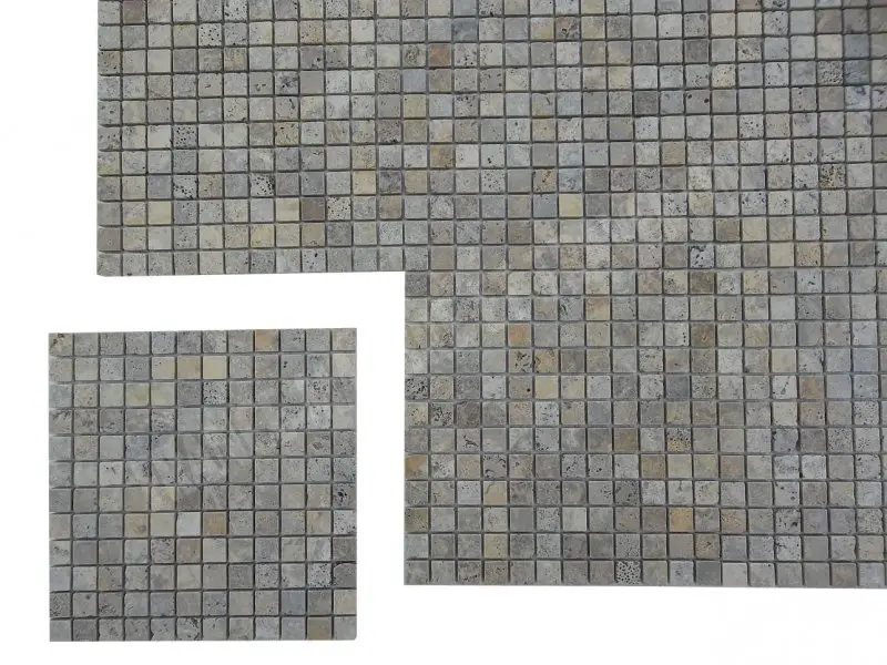 Travertin Scabas 2,3x2,3 cm Mosaique Rustique 5 € HT - plaque - 01.webp