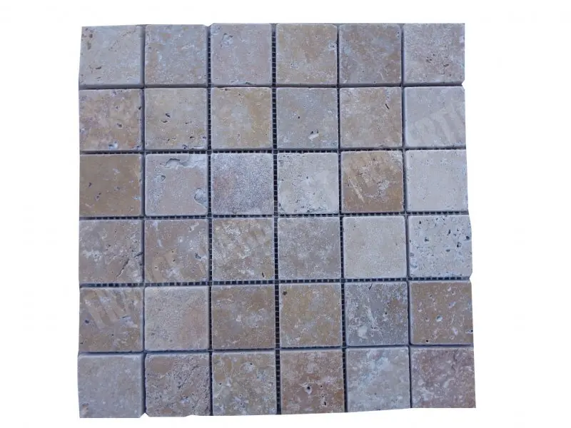 Travertin Walnut Noisette Mosaique 4,8 x 4,8 cm Antique 1'er Choix 7 € HT - plaque - 02.webp