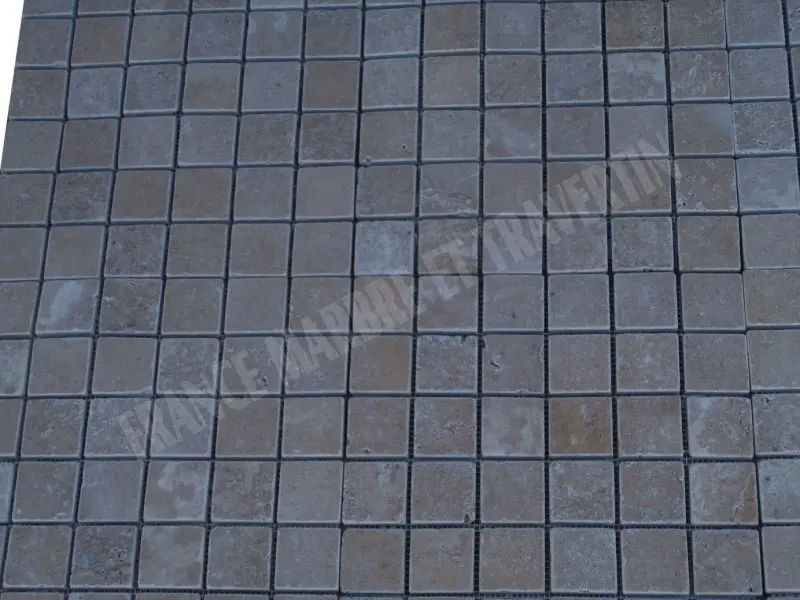 Travertin Noce Mosaique 4,8x4,8x1 cm Antique 1'er choix 9 € HT - plaque - 03.webp