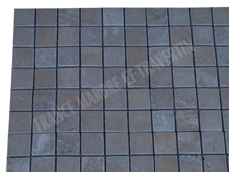 Travertin Noce Mosaique 4,8x4,8x1 cm Antique 1'er choix 9 € HT - plaque - 04.webp
