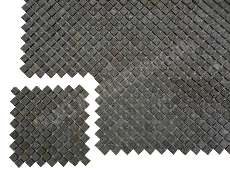 Travertin Noce 2,3x2,3 cm Antique Diagonal Mosaique 4 € HT - plaque - 01.webp