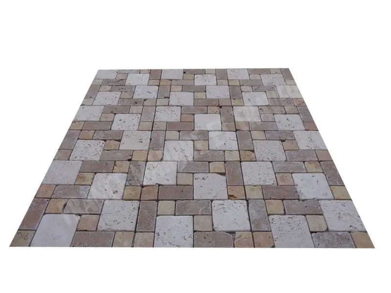 Travertin Mixte Opus 3 Format Mosaique Rustique 6 € HT - Plaque - 01.webp