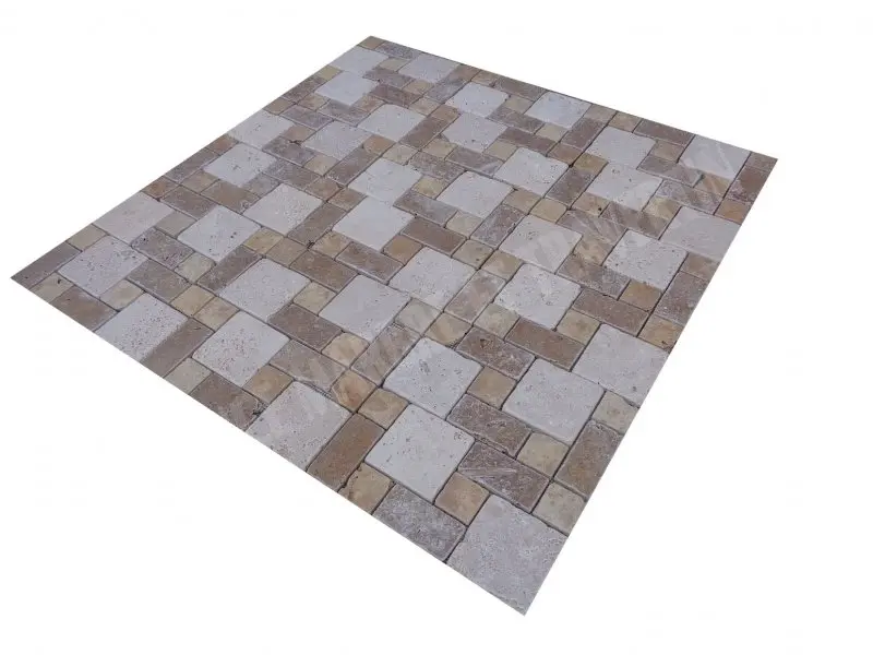 Travertin Mixte Opus 3 Format Mosaique Rustique 6 € HT - Plaque - 03.webp