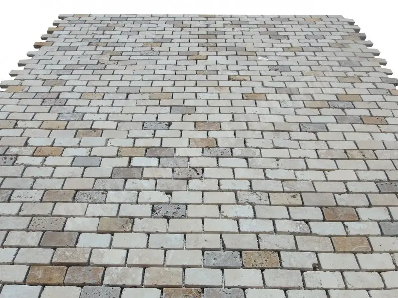 Travertin Mixte 2,3x4,8 cm Mosaique Rebouche Antique Rustique 5 € HT - Plaque - 01.webp