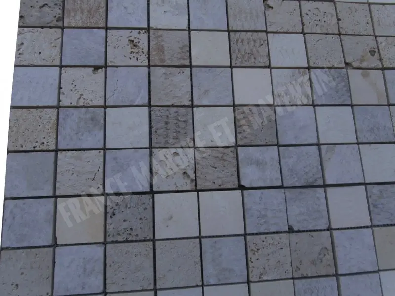Travertin Mixte Mosaique 4,8 x 4,8 cm Brut scie 6 € HT - plaque - 03.webp
