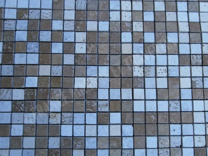 Travertin Mixte Mosaique 2,3 x 2,3 cm Brut scie - Adoucie 1'er choix 7 € HT - plaque - 03.webp
