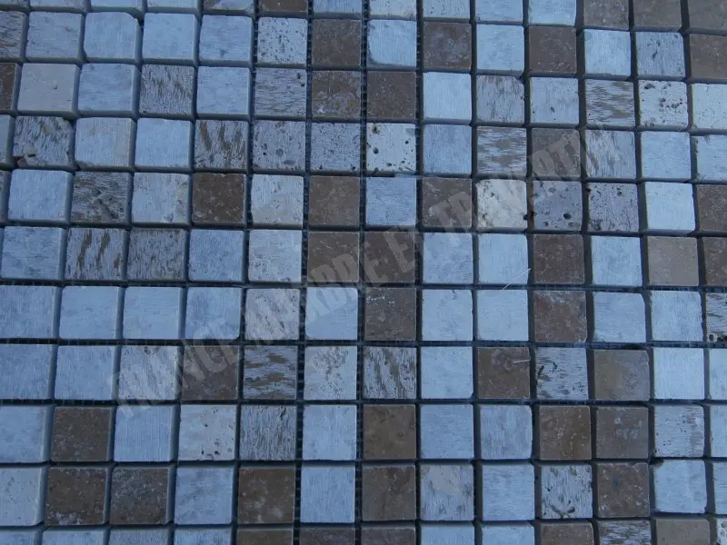 Travertin Mixte Mosaique 2,3 x 2,3 cm Brut scie - Adoucie 1'er choix 7 € HT - plaque - 02.webp