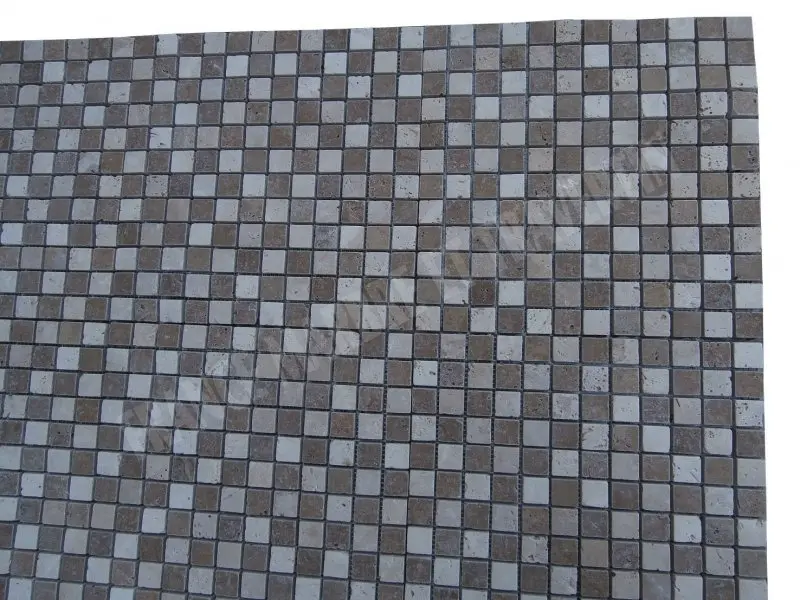 Travertin Classique - Noce Mixte Mosaique 2,3x2,3 cm Antique 1'er Choix  9 € HT - plaque - 04.webp