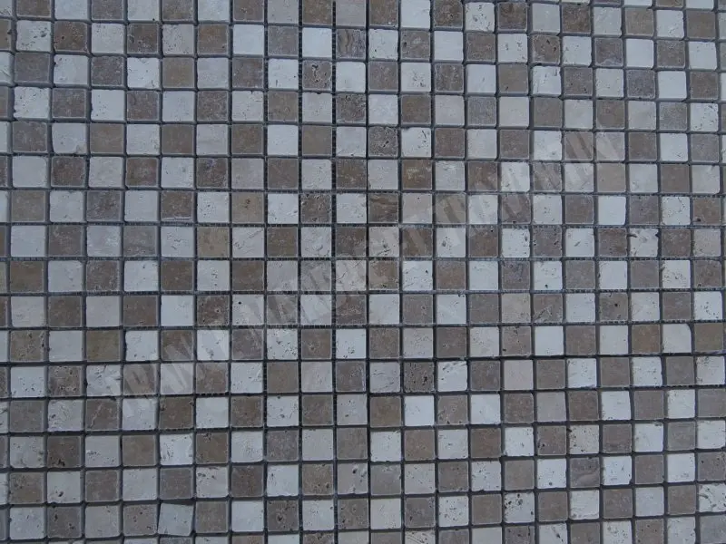 Travertin Classique - Noce Mixte Mosaique 2,3x2,3 cm Antique 1'er Choix  9 € HT - plaque - 03.webp
