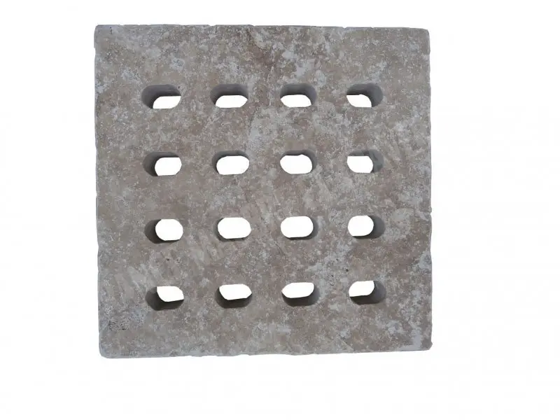 [959] Travertin Beige Grille Siphon Petit Ovale 25x25 cm 