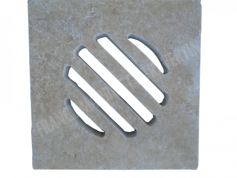 Travertin Beige Grille Siphon Rainure 28x28 cm 