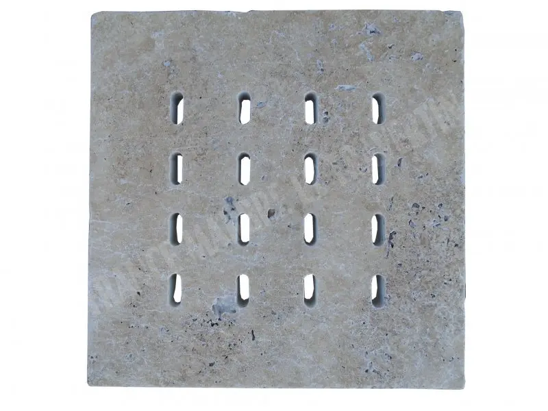 Travertin Beige Grille Siphon Petit Ovale 28x28 cm 