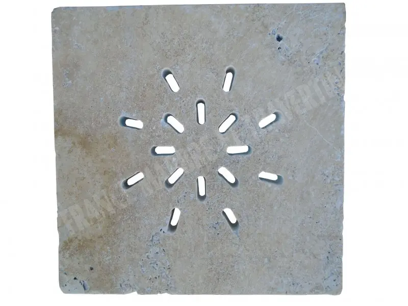 Travertin Beige Grille Siphon Soleil Rainure 28x28 cm 