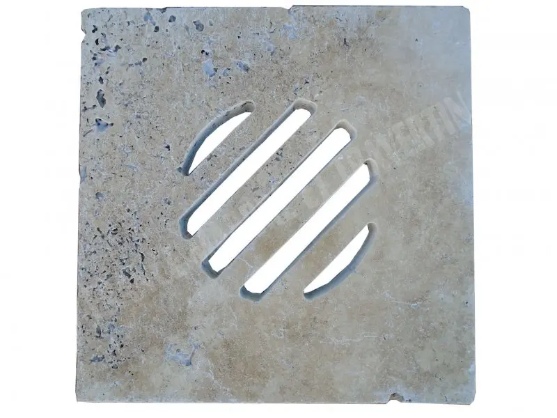 Travertin Beige Grille Siphon Rainure 38x38 cm 