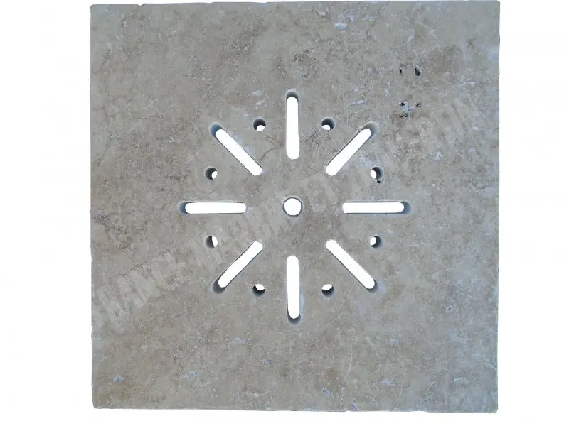 Travertin Beige Grille Siphon Ronde Rainure 38x38 cm 