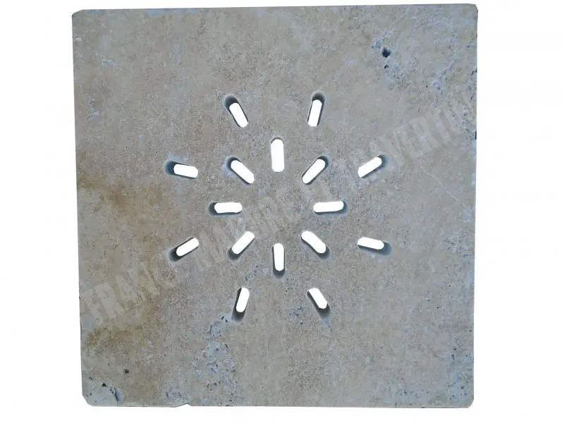 Travertin Beige Grille Siphon Soleil Rainure 38x38 cm 