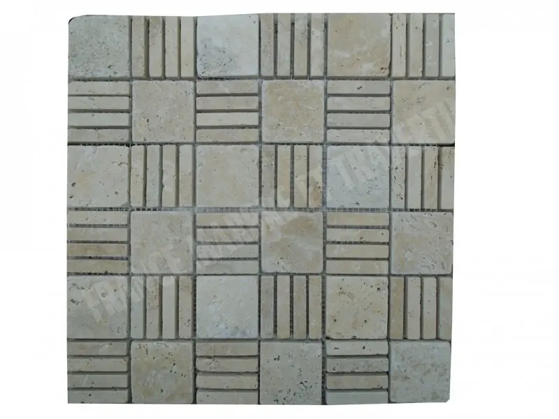 [2125] Travertin Beige Mosaïque Modelé Paris  