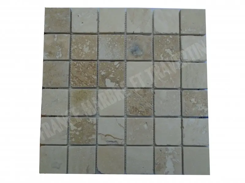 Travertin Beige Mosaïque Rebouché 4,8x4,8 cm 
