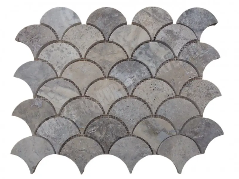 Travertin Silver Arabesque & Motif Mosaïque 31x25 cm 