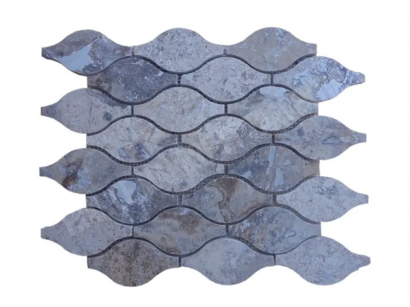 [2928] Travertin Silver Arabesque & Motif Mosaïque 30,5x26 cm 