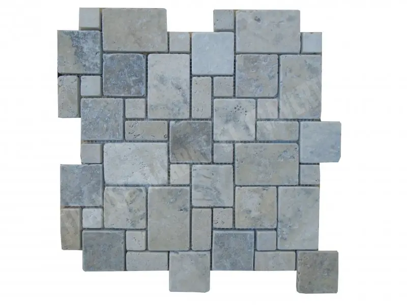 Travertin Silver Mosaïque Modelé Opus Romain 