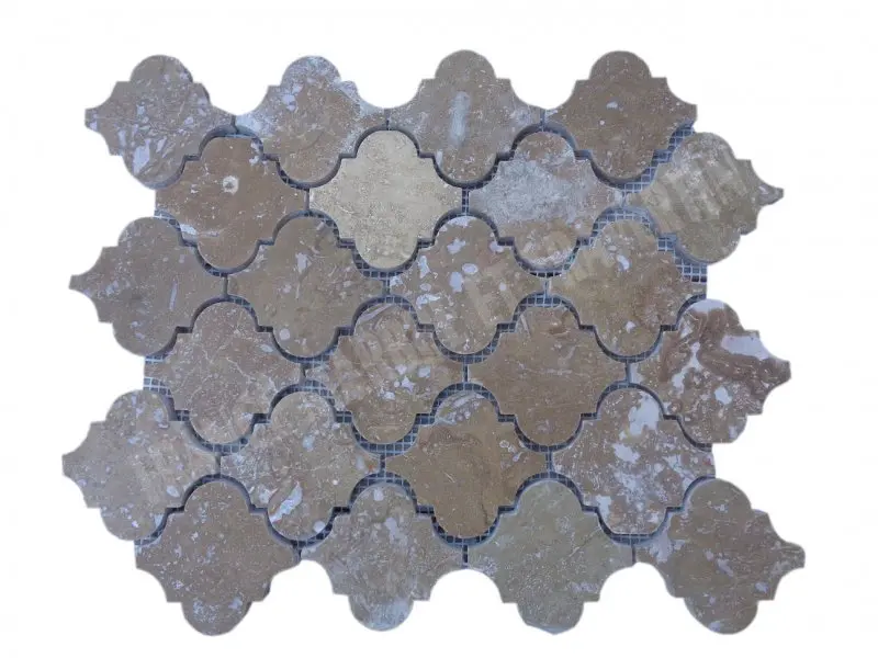 [2764] Travertin Noce Arabesque & Motif Mosaïque 31x26 cm 