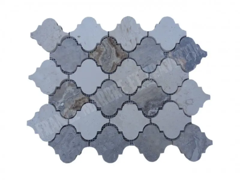 Travertin Silver - Limra Arabesque & Motif Mosaïque 31x26 cm 