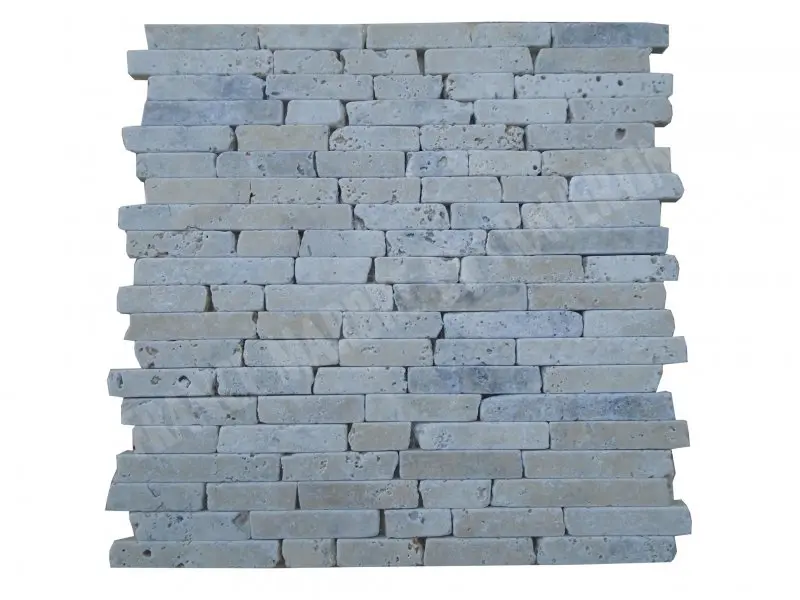 [2495] Travertin Beige - Silver Mosaïque 1,5 cm Modèle Bâtonnet 