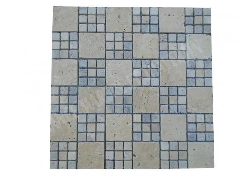 [2129] Travertin Beige - Silver Mosaïque Modèle Monaco  