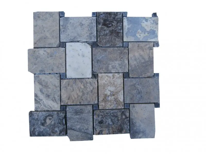 Travertin Silver - Noir Mosaïque Modèle Basketwave 