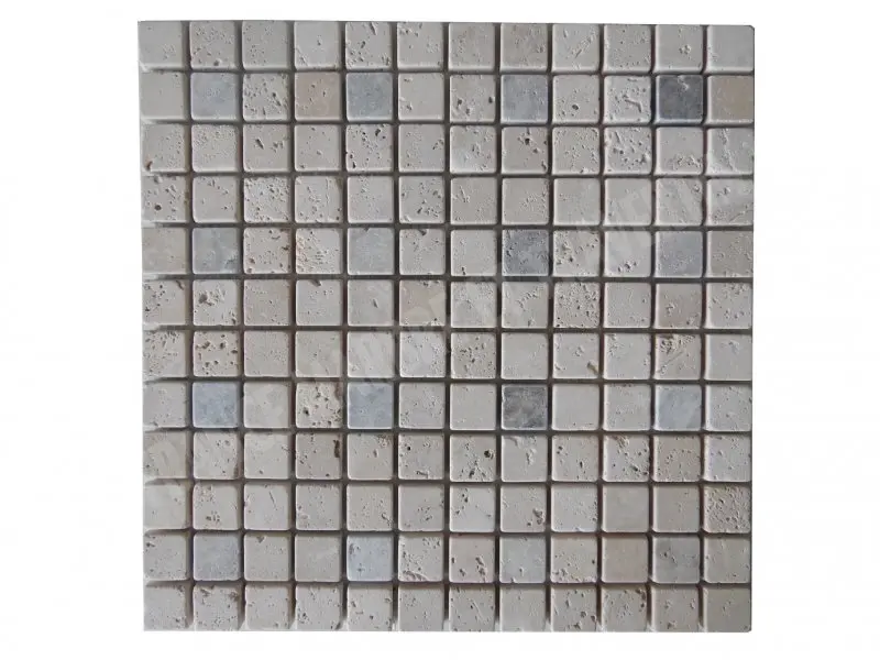 Travertin Beige - Silver Mosaïque 2,3x2,3 cm 