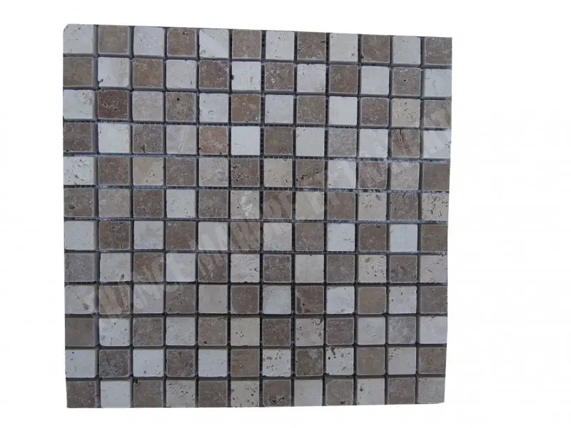 Travertin Beige - Noce Mosaïque Damier 2,3x2,3 cm 