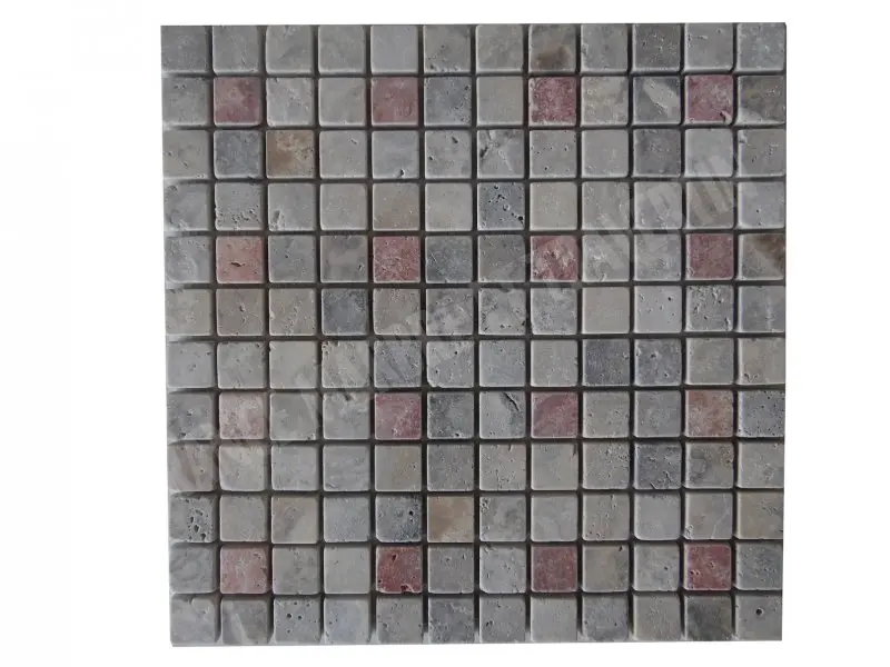 Travertin Silver - Rouge Mosaïque 2,3x2,3 cm 