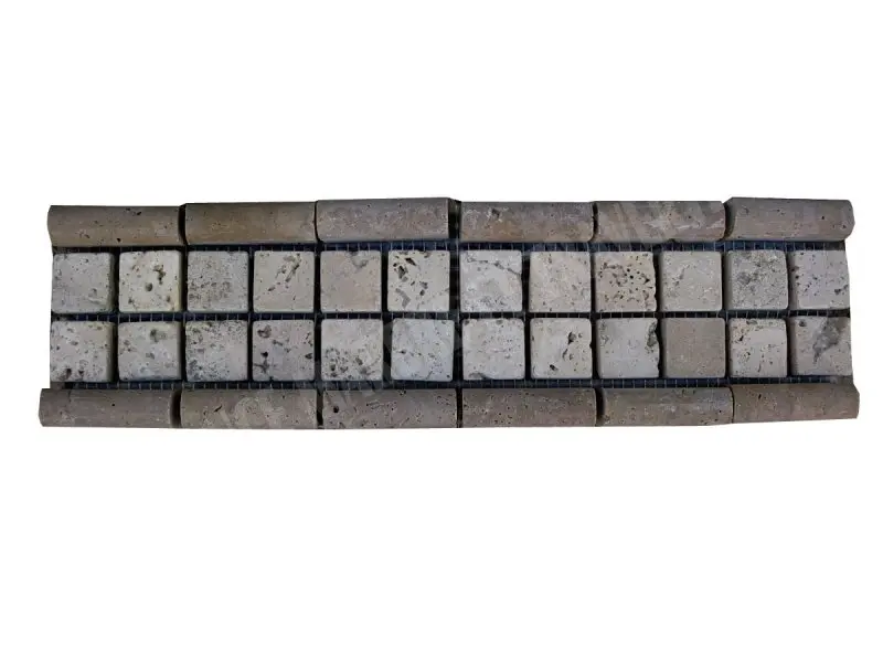 Travertin Frise Noce Mouleur Beige Mosaïque 30x8 cm 